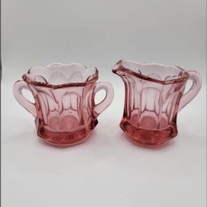 Charming Rose Pink Depression Glass Creamer and Sugar | Faceted Design
